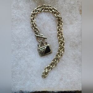 Silver Chain Necklace with Black Pendant